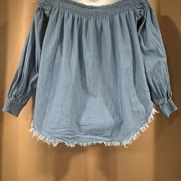 Chambray Off the Shoulder Long Sleeve with Raw Hem - Picture 3 of 3